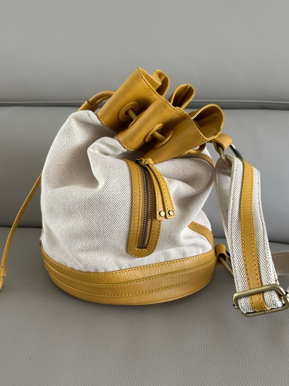 Via Spiga Canvas and Leather Sling Bucket Bag - Picture 5 of 16